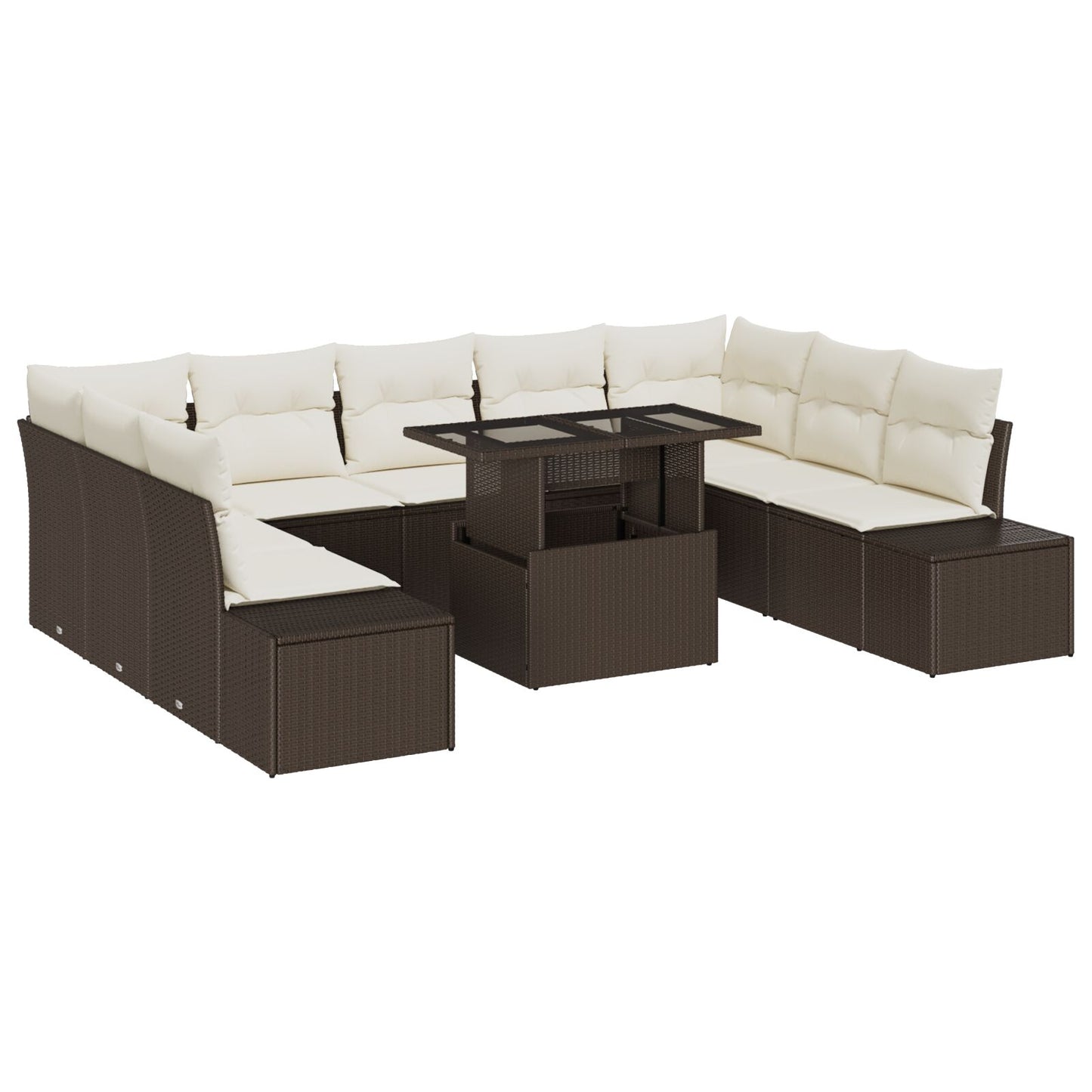 Tuin Sofa Set Set Van 10 Beige Pe Rattan, Polyester, Staal