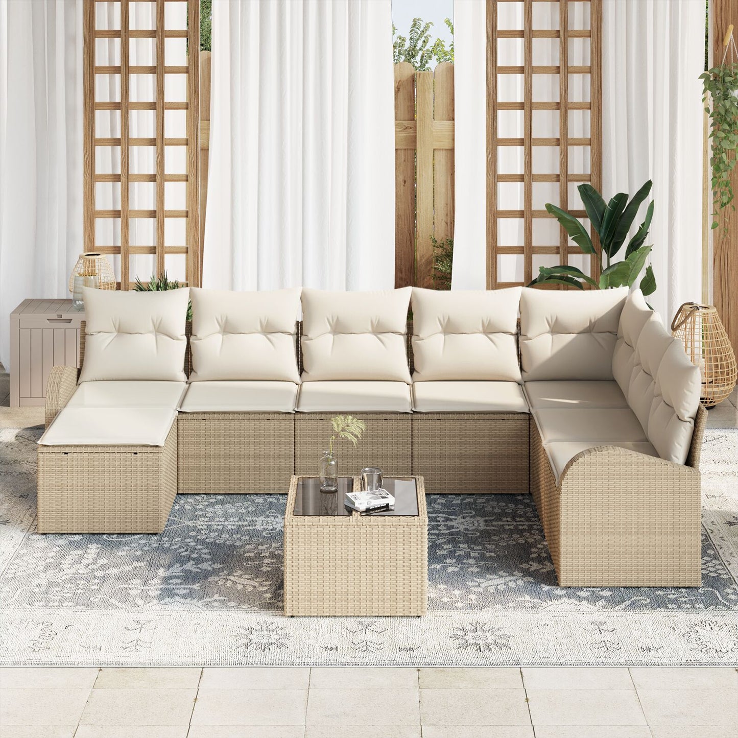 Tuin Sofa Set Set Van 9 Crème Rattan Tuin Sofa Set Rechthoekig