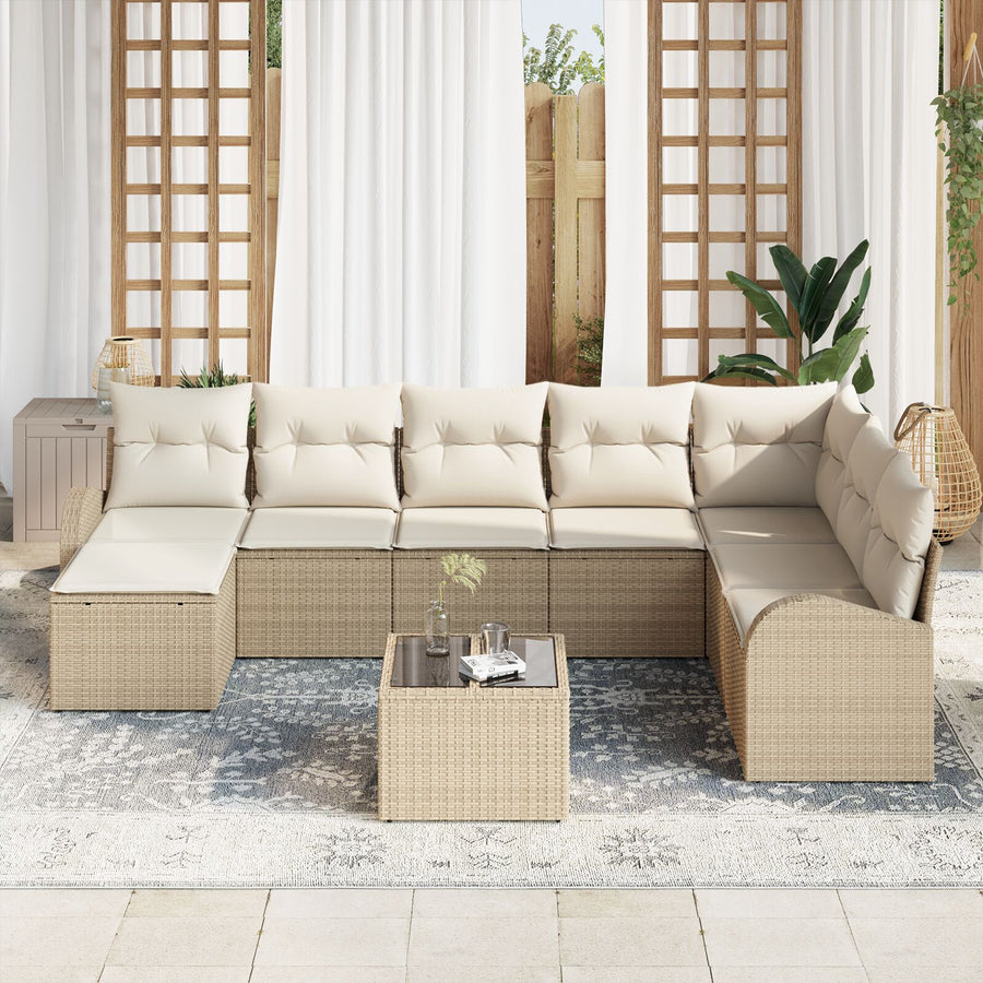 Tuin Sofa Set Set Van 9 Crème Rattan Tuin Sofa Set Rechthoekig