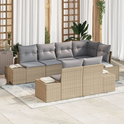7-Delige Tuinbankset Met Kussens Beige Poly Rattan
