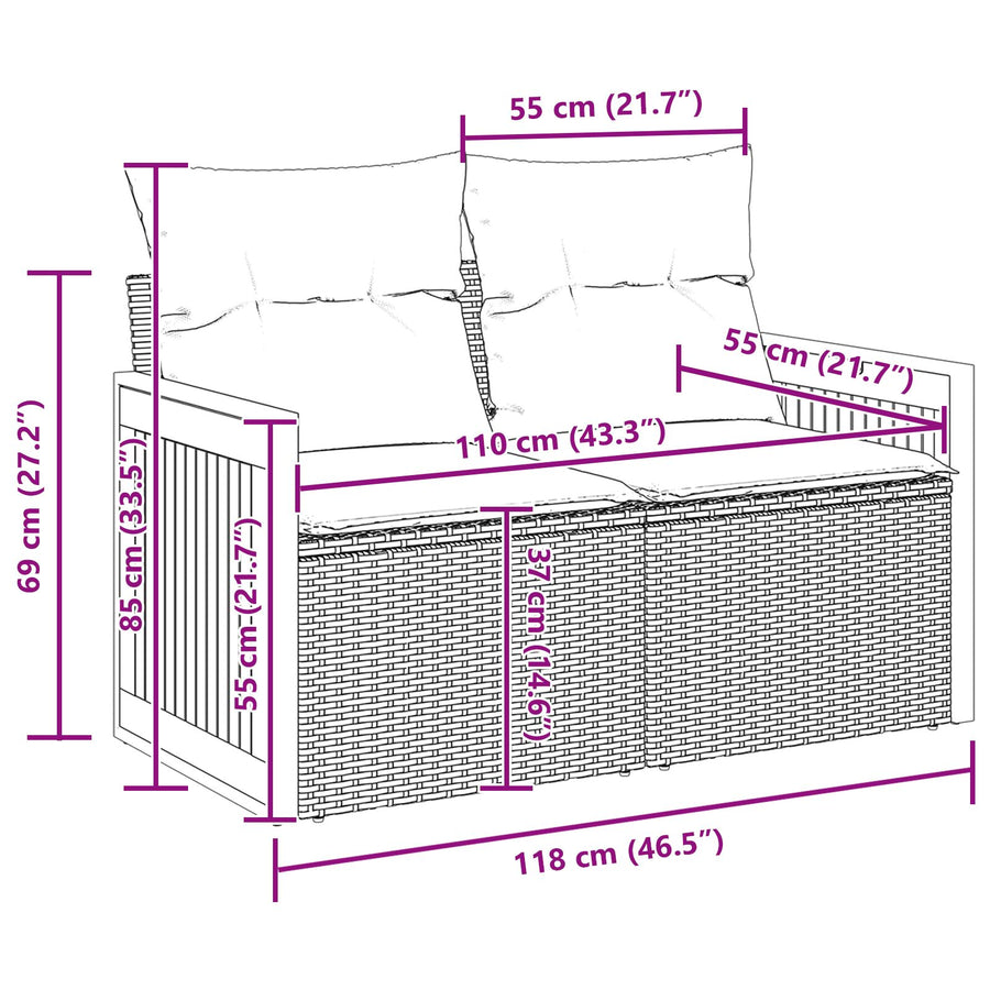 11-Delige Tuin Sofa Set Met Kussens Zwart Poly Rattan Acacia, 2-Zits Tuin Sofa Met Kussens Zwart Poly Rattan, 3-Delig Tuin Eetset Met Kussens Zwart Poly Rattan Acacia Wit