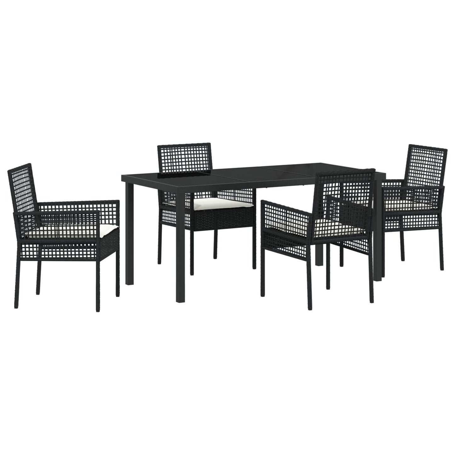 5-Delige Tuin Eettafel Set Met Kussens Zwarte Poly Rattan