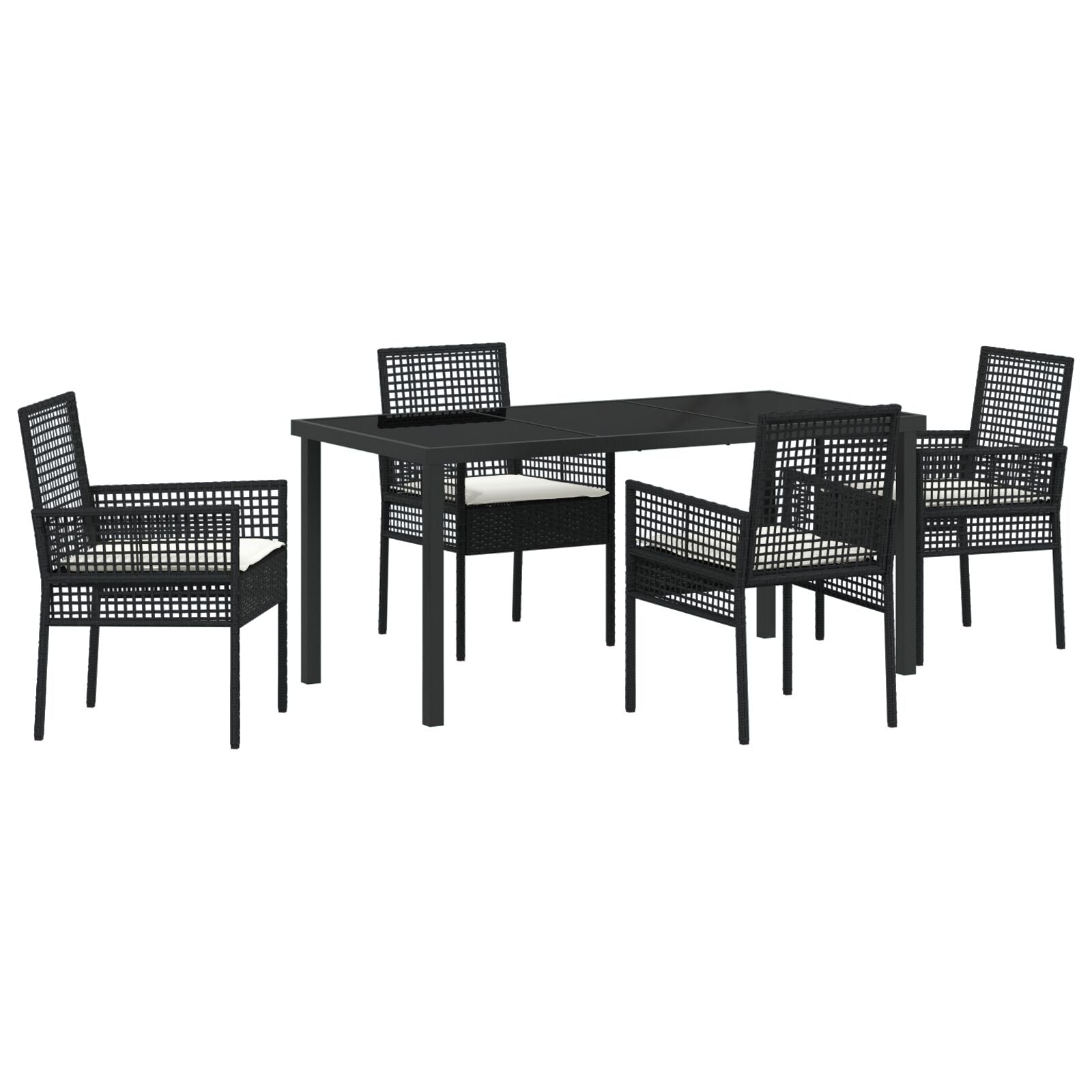5-Delige Tuin Eettafel Set Met Kussens Zwarte Poly Rattan