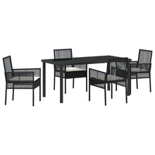 5-Delige Tuin Eettafel Set Met Kussens Zwarte Poly Rattan