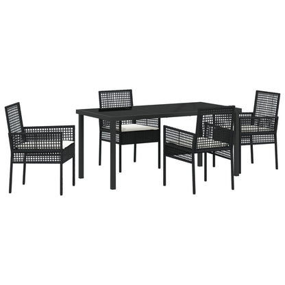 5-Delige Tuin Eettafel Set Met Kussens Zwarte Poly Rattan