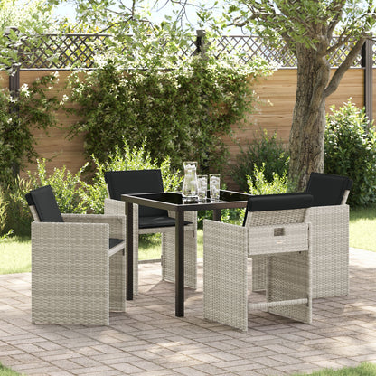 5-Delige Tuindiningset Met Kussens Lichtgrijs Poly Rattan