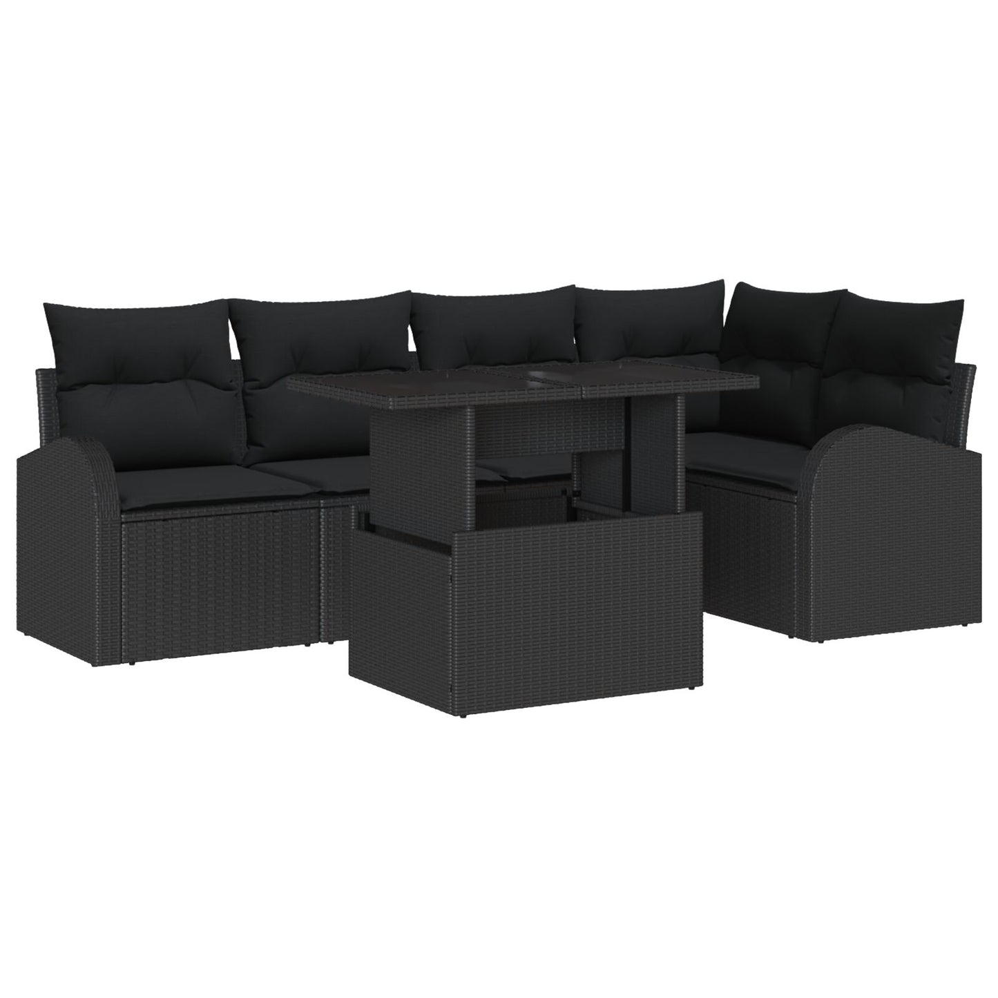 6-Delige Tuin Sofa Set Met Kussen Zwart Poly Rattan