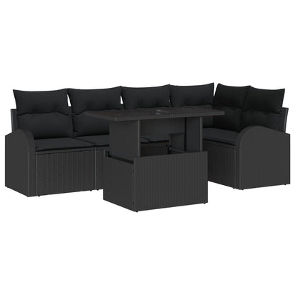 6-Delige Tuin Sofa Set Met Kussen Zwart Poly Rattan
