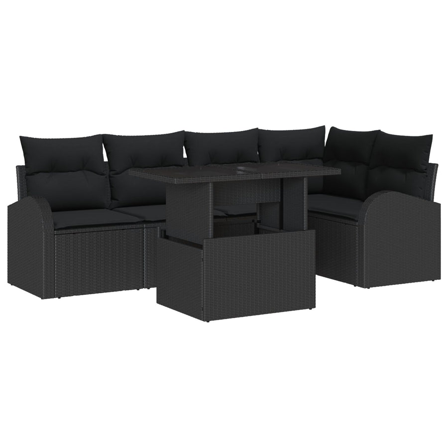 6-Delige Tuin Sofa Set Met Kussen Zwart Poly Rattan