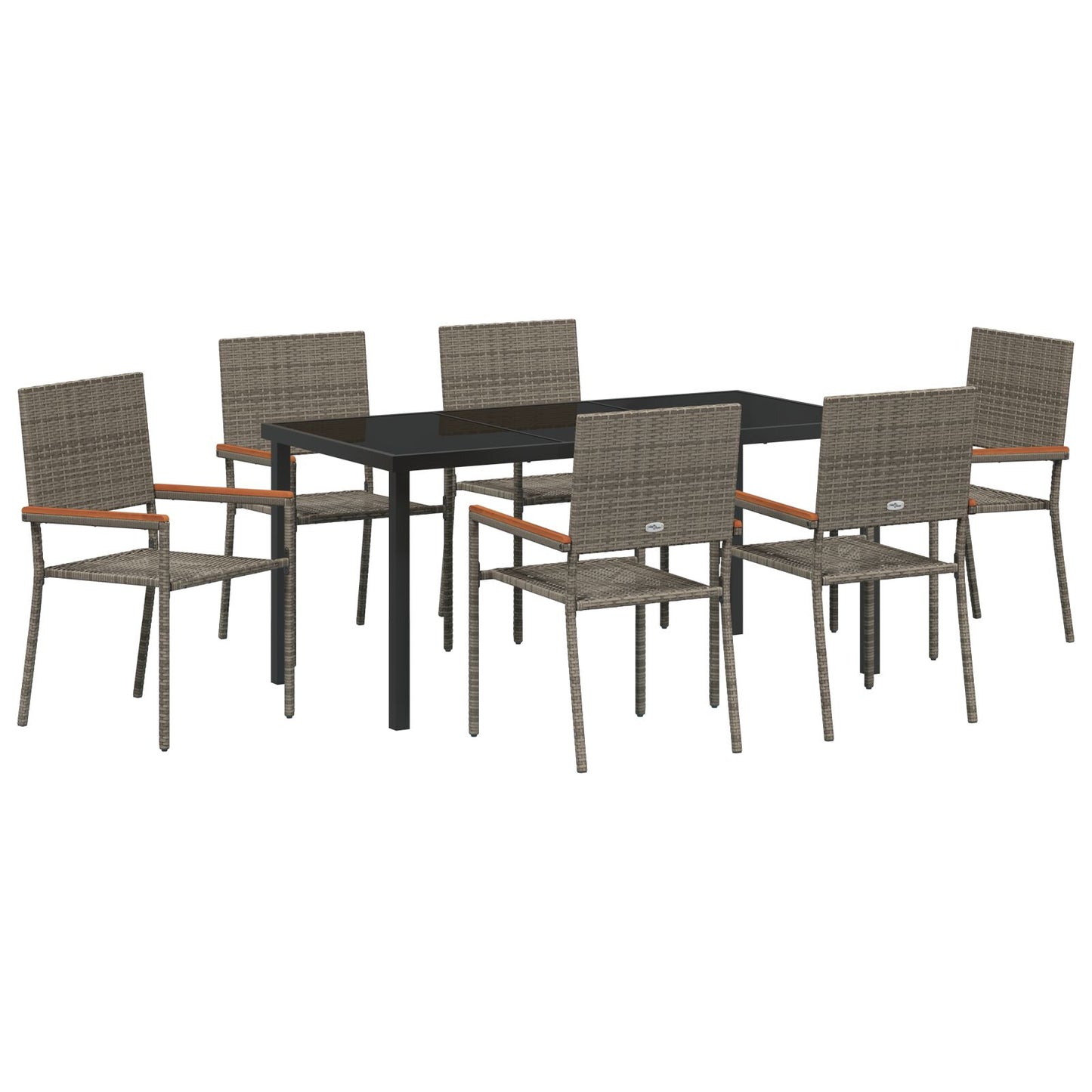 7 Persoons Tuin Eetset Grijs Poly Rattan