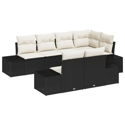 7 Delige Tuin Sofa Set Met Kussens Zwart Poly Rattan