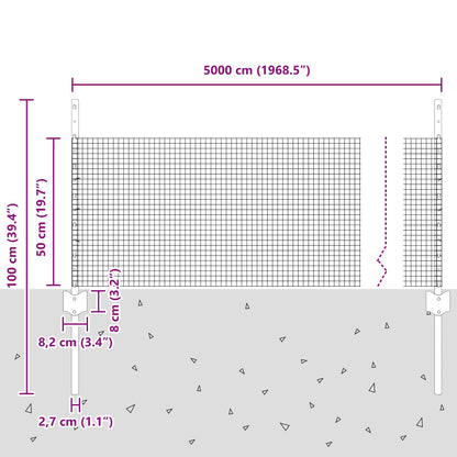 Gemetseld Draadhek Met 22 U-Palen Zilver 0.5X50 M Staal