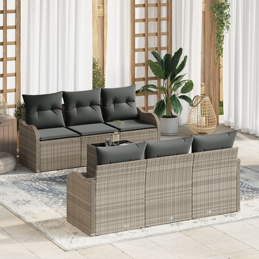 7-Delige Tuin Sofa Set Met Kussens Lichtgrijs Poly Rattan