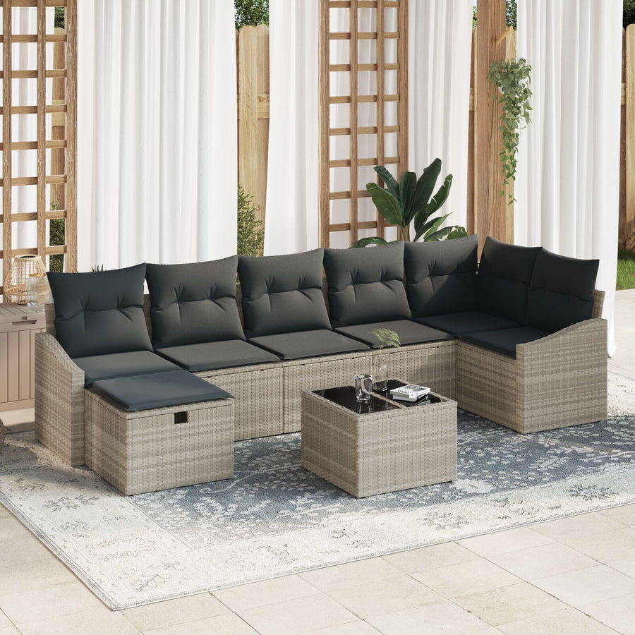 8-Delige Tuin Sofa Set Met Kussens Lichtgrijs Poly Rattan