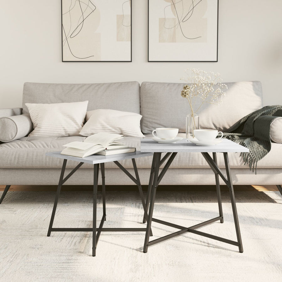 Bijzettafelset Van 2 St Grey Sonoma Hout En Metaal Grijs sonoma