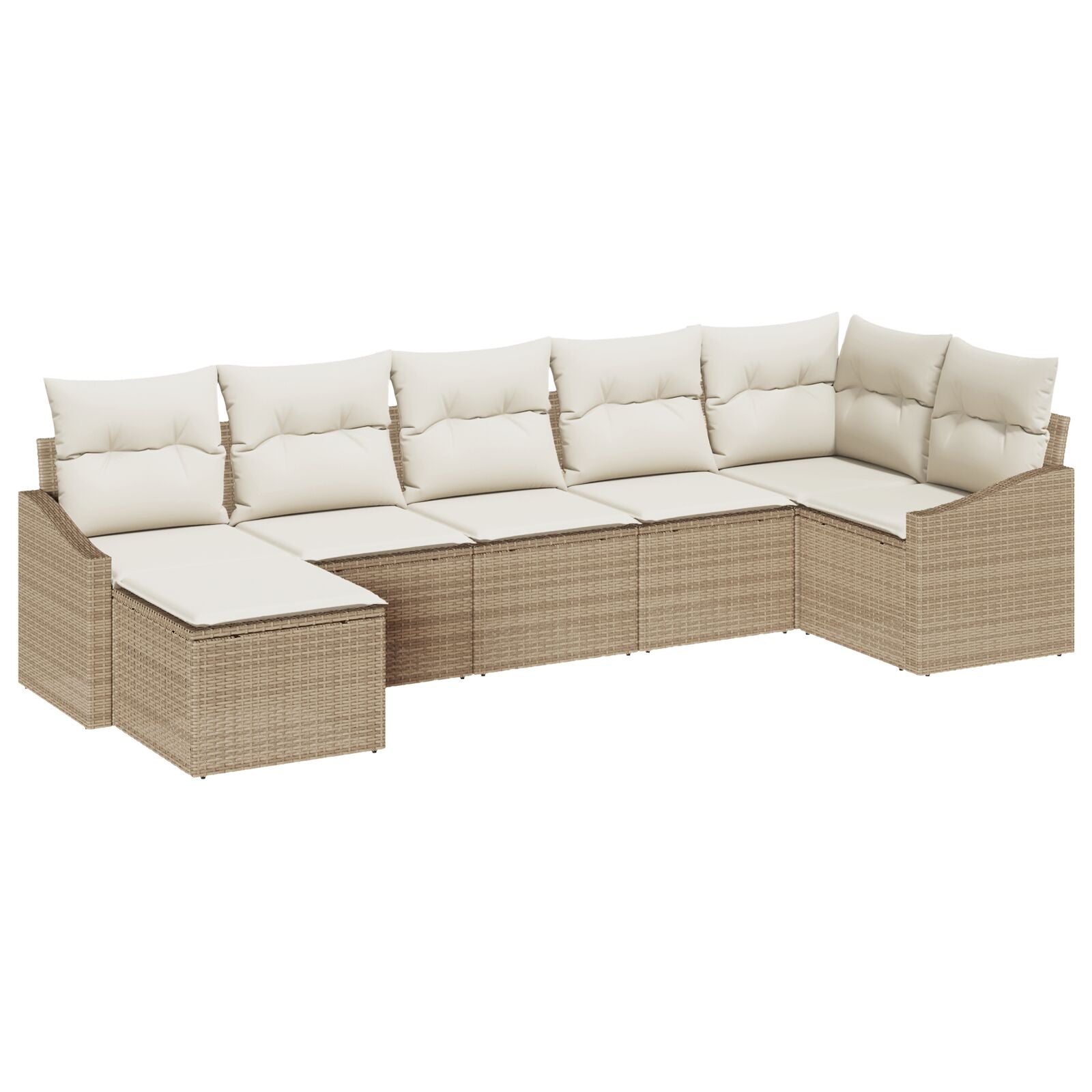 7-Delige Tuin Sofa Set Met Kussens Beige Poly Rattan