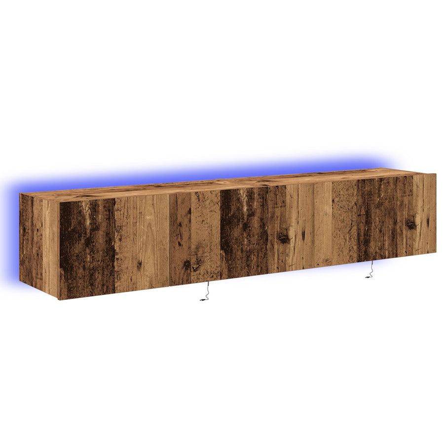 Tv Wandkasten Met Led Verlichting 2 Stuks Oude Hout 80X35X31 Cm