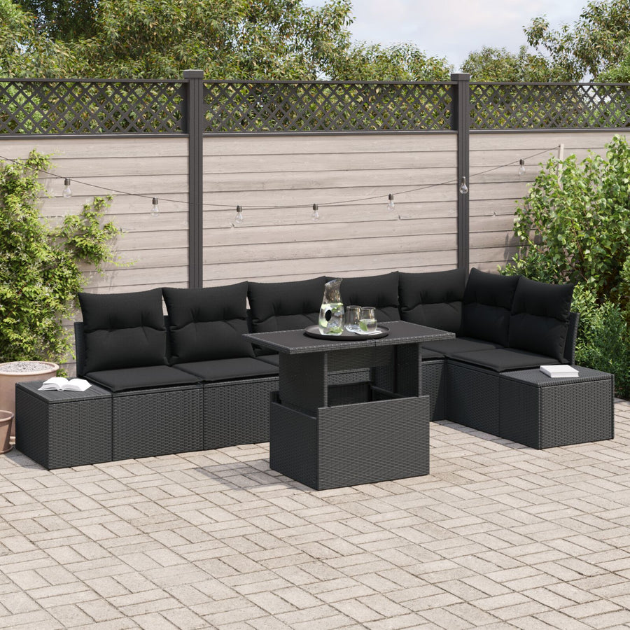 7-Delige Tuin Sofa Set Met Kussens Zwart Poly Rieten