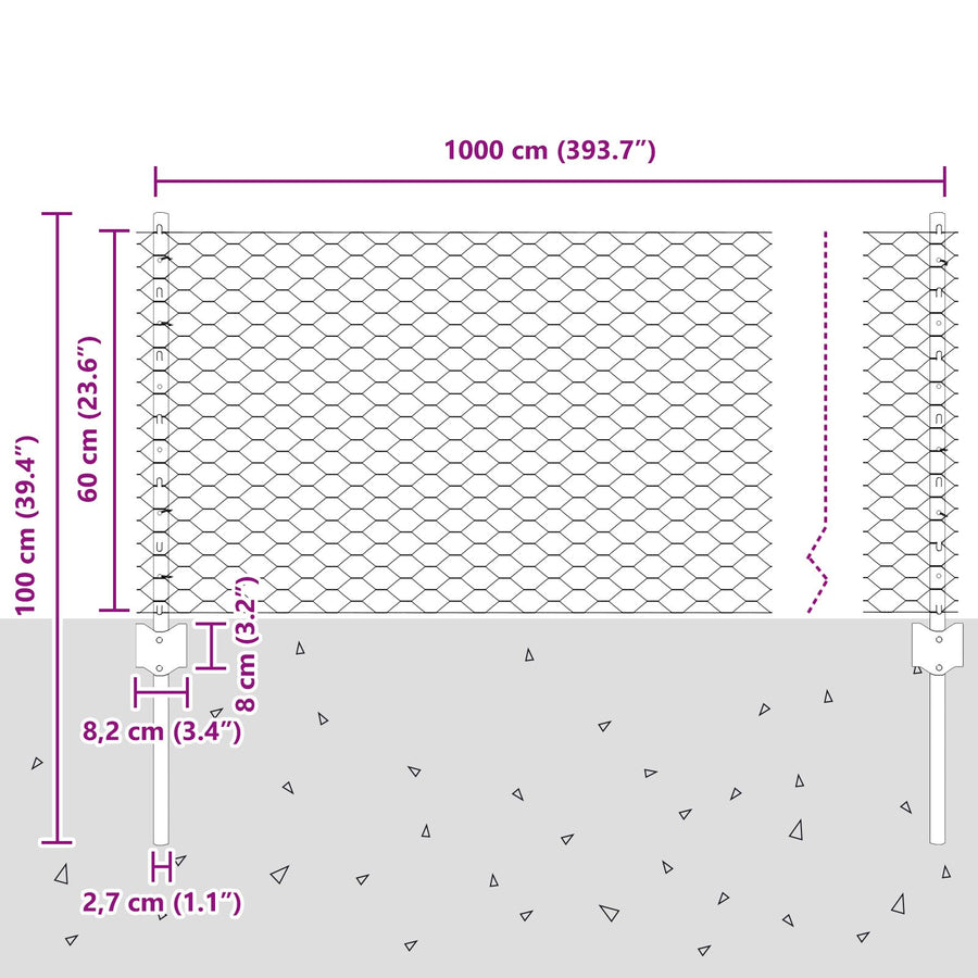 Hekpalen 5 Stuks U-Channel 60 Cm Verzinkt Staal,  Hexagon Hek 0.6X10 M Verzinkt Staal