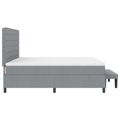 Boxspring Bed Met Matras & Bank Stof Lichtgrijs 200 x 200 cm Lijnen ontwerp