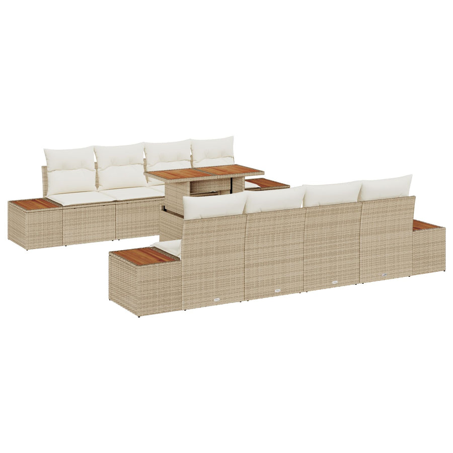 Tuinsofa Set Set Van 9 Beige Rattan 4-Persoons Tuinsofa
