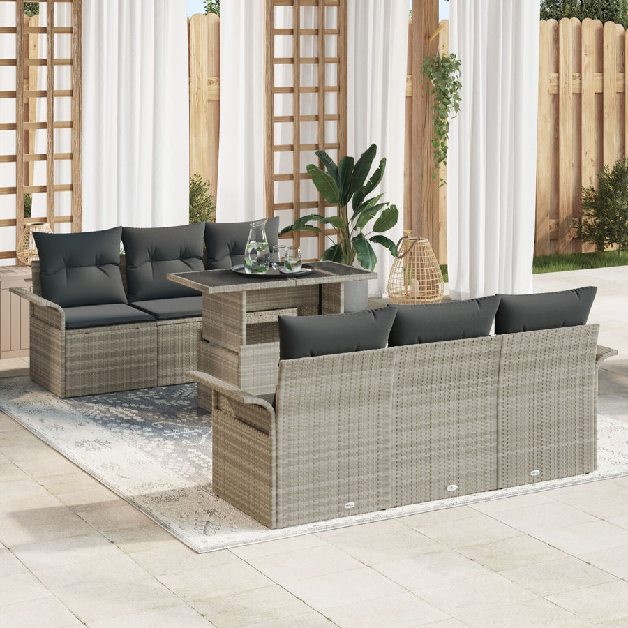 7-Persoons Tuin Sofa Set Met Kussens Lichtgrijs Poly Rattan