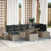 Tuin loungeset 8-delig poly rattan lichtgrijs