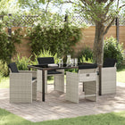 Garden dining set with cushions 5 pcs Light grey poly rattan