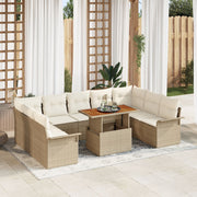 Tuinset 9 personen rotan beige met kussens