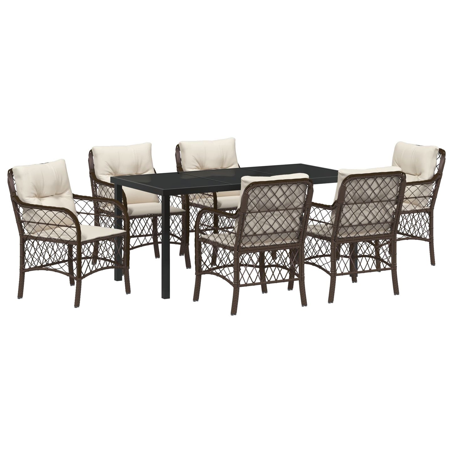 7-Delige Tuin Eetset Met Kussens Bruin Poly Rattan