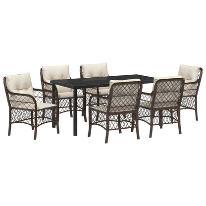 7-Delige Tuin Eetset Met Kussens Bruin Poly Rattan
