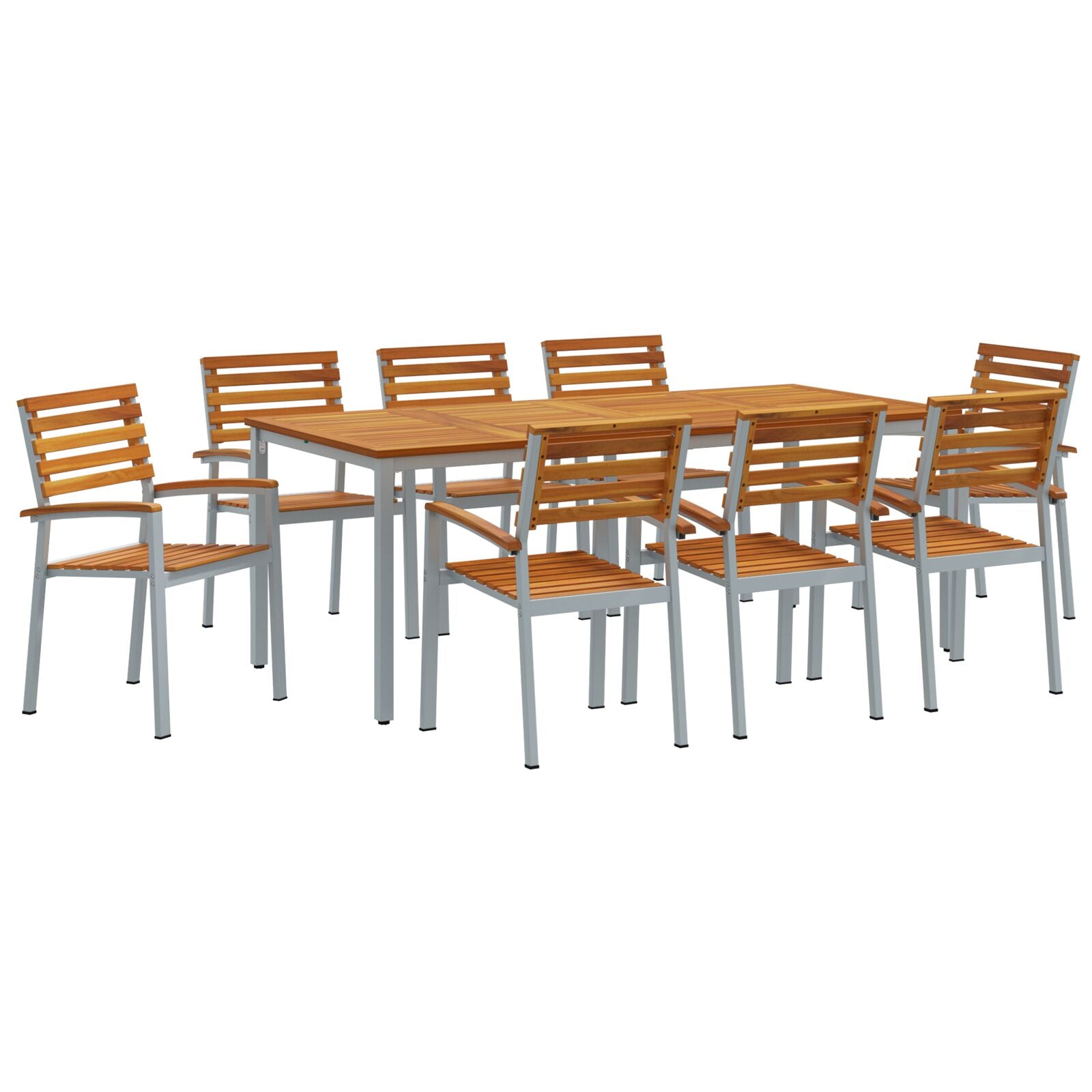 9-delige Tuin Eetset van Massief Acaciahout en Metaal