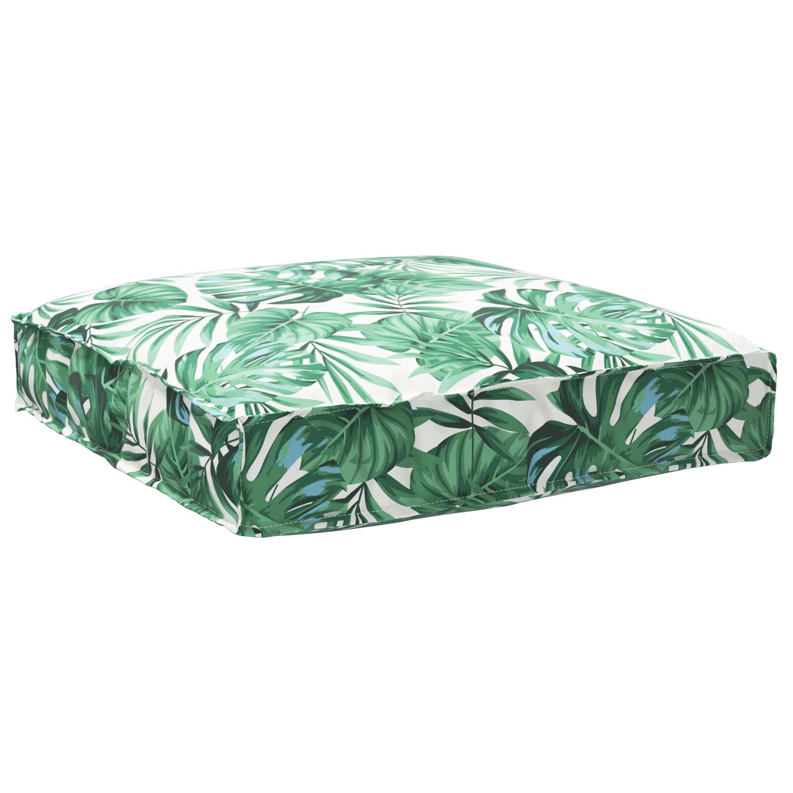 Buiten Kussen Groen En Wit Katoen 80 X 12 X 80 Cm Patroon Bladpatroon
