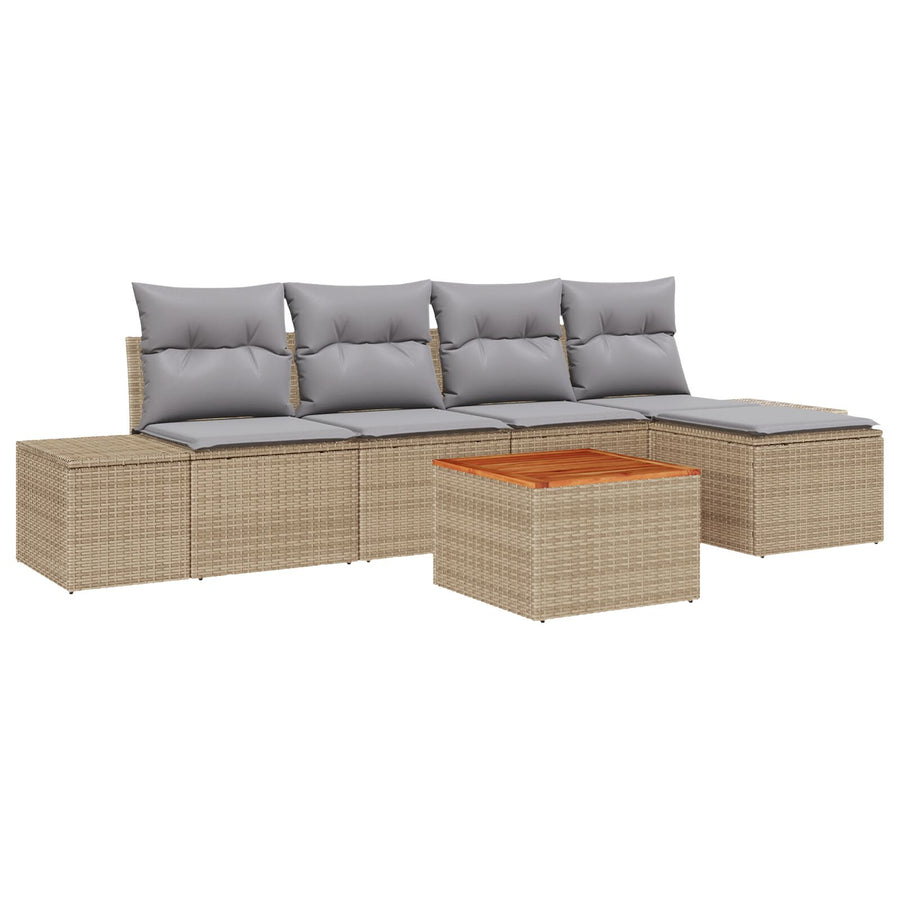 6-Delige Tuin Sofa Set Met Kussens Beige Poly Rattan Acacia