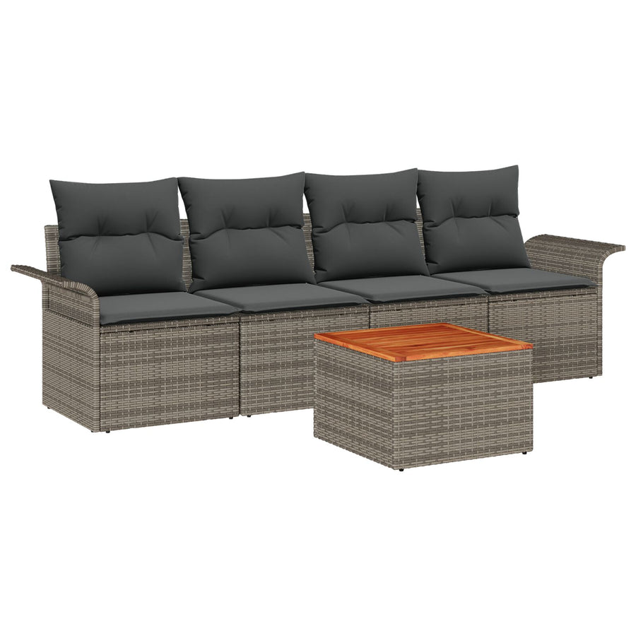 5-Delige Tuinbankenset Met Kussens Grijs Poly Rattan Acacia