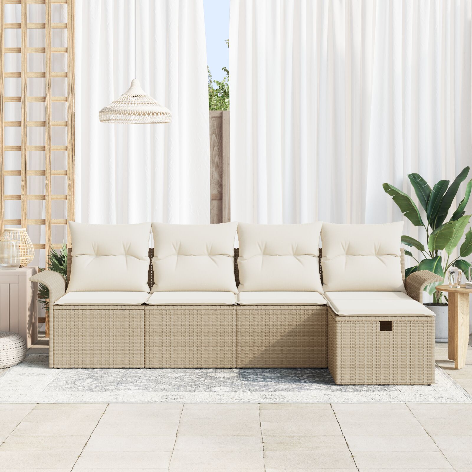 5-Delige Tuinbank Set Met Kussens Beige Poly Rattan
