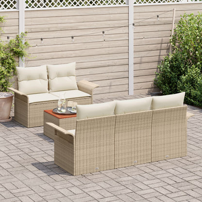 6-Delige Tuinbankset Met Kussens Beige Poly Rattan Acacia