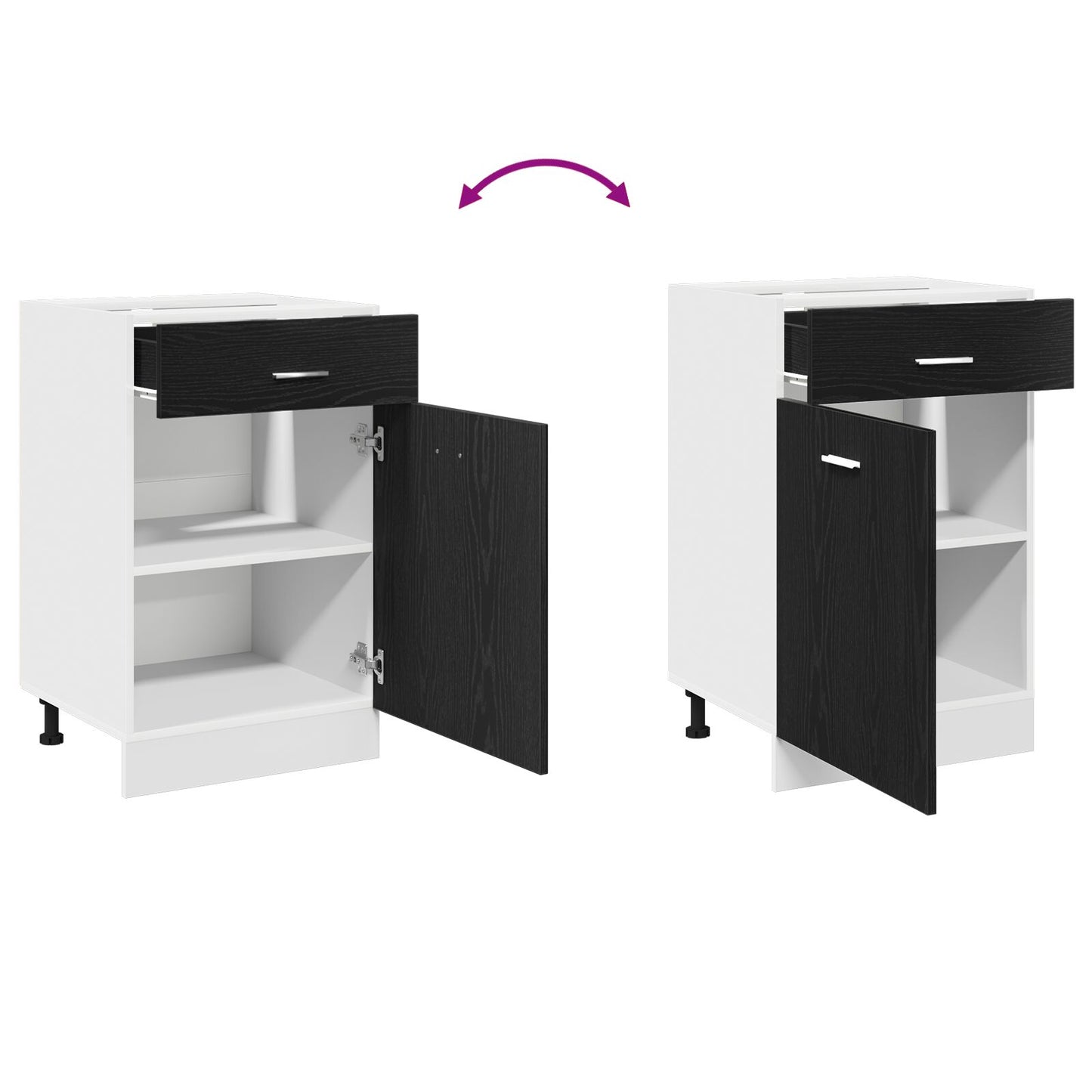 Zwarte Eiken Lade Kabinet - 50X46X81.5 Cm, Gemaakt Van Bewerkt Hout