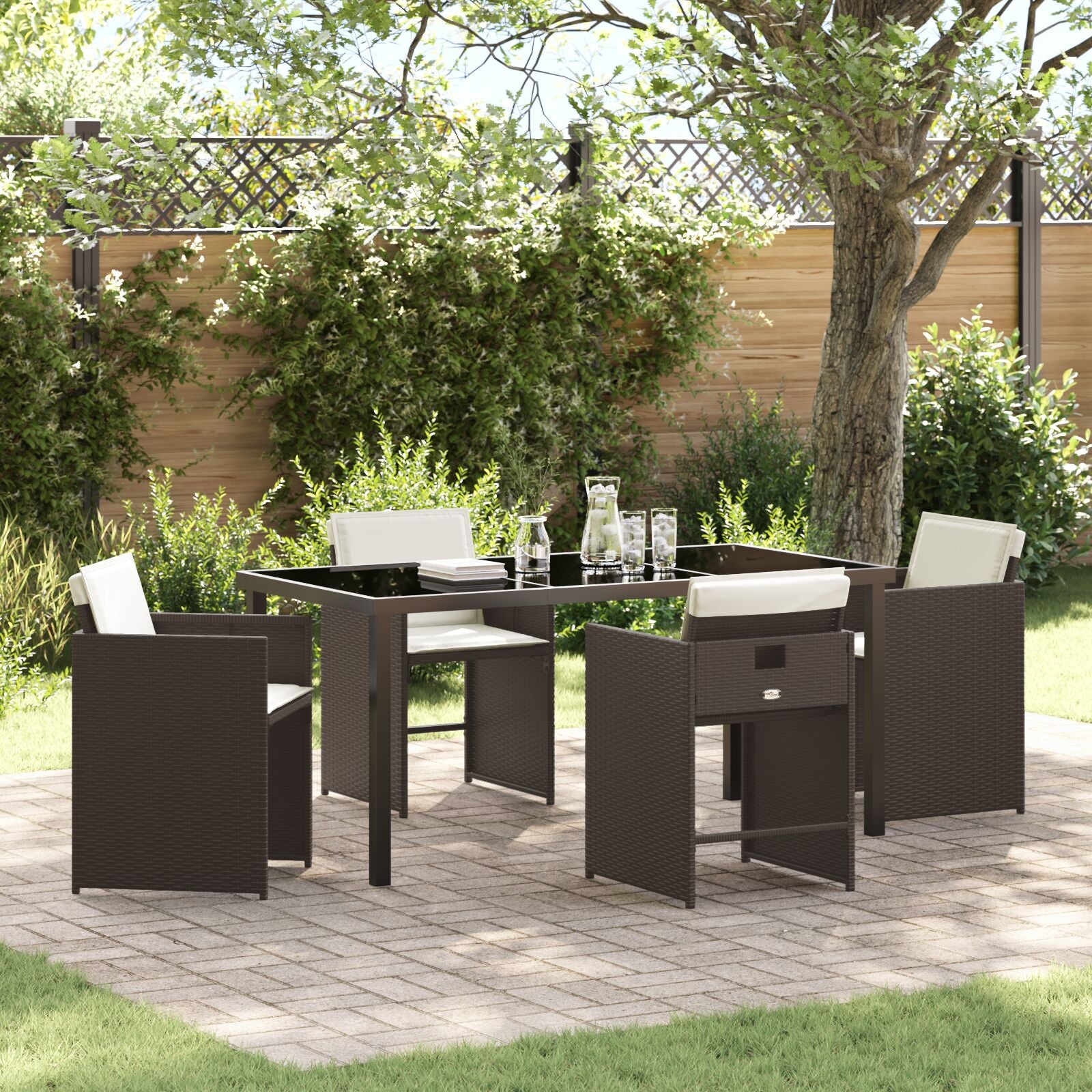 5 Delige Tuin Eettafel Set Met Kussens Bruin Poly Rattan