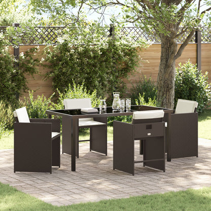 5 Delige Tuin Eettafel Set Met Kussens Bruin Poly Rattan