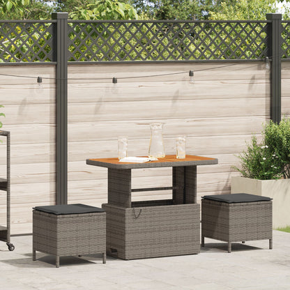 3-Delige Tuin Eetset Met Kussens Poly Rattan Acacia 90 cm Grijs 2 krukken