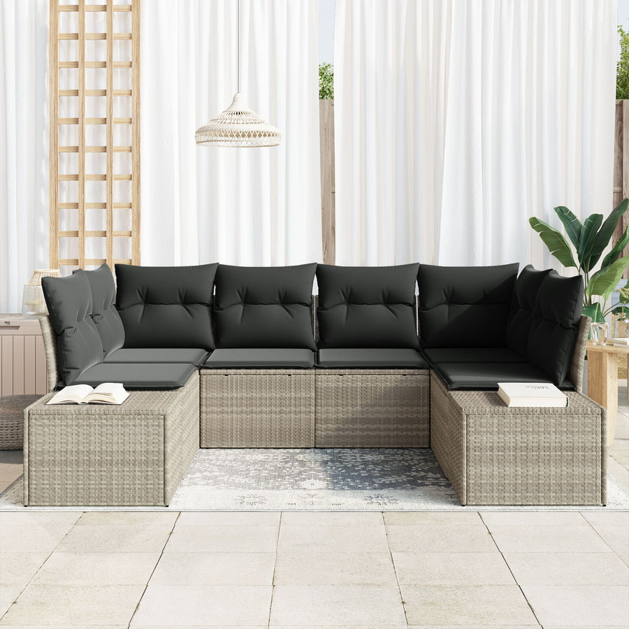 6-Delige Tuin Sofa Set Met Kussens Lichtgrijs Poly Rattan