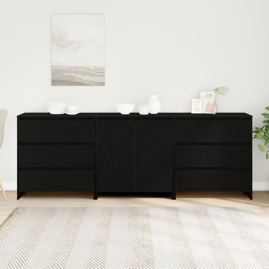 3-Delige Sideboards In Zwart Eiken Geengineerd Hout