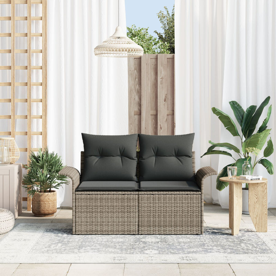 2-Zits Tuinbank Met Kussens Poly Rattan Grijs zonder opslag