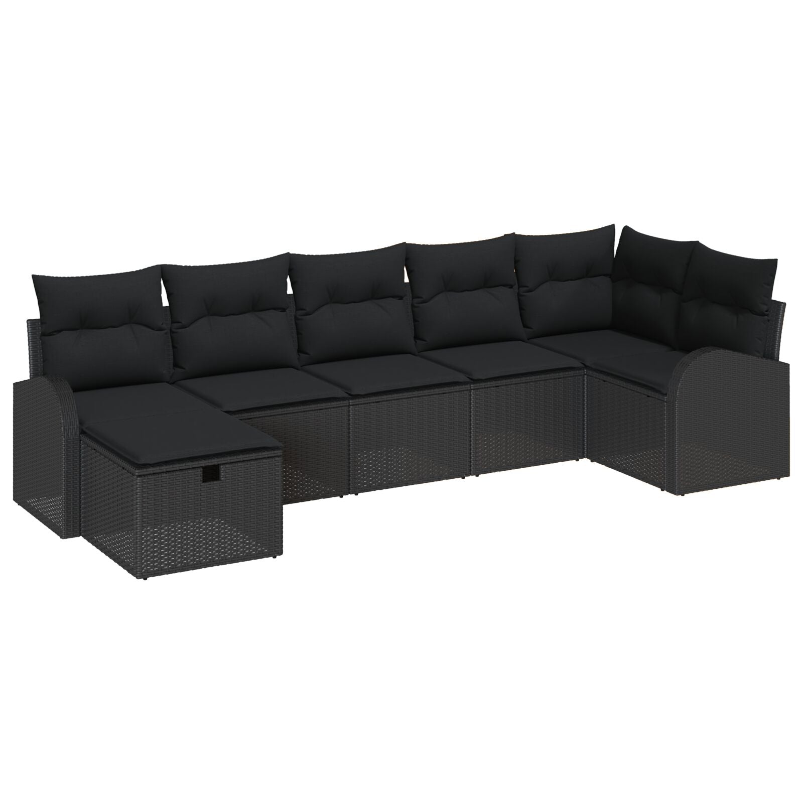 7-Delige Tuinbank Set Met Kussens Zwart Poly Rattan