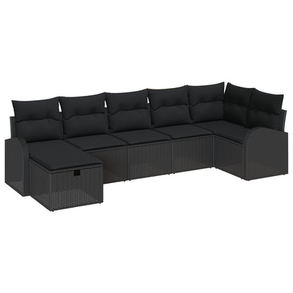 7-Delige Tuinbank Set Met Kussens Zwart Poly Rattan