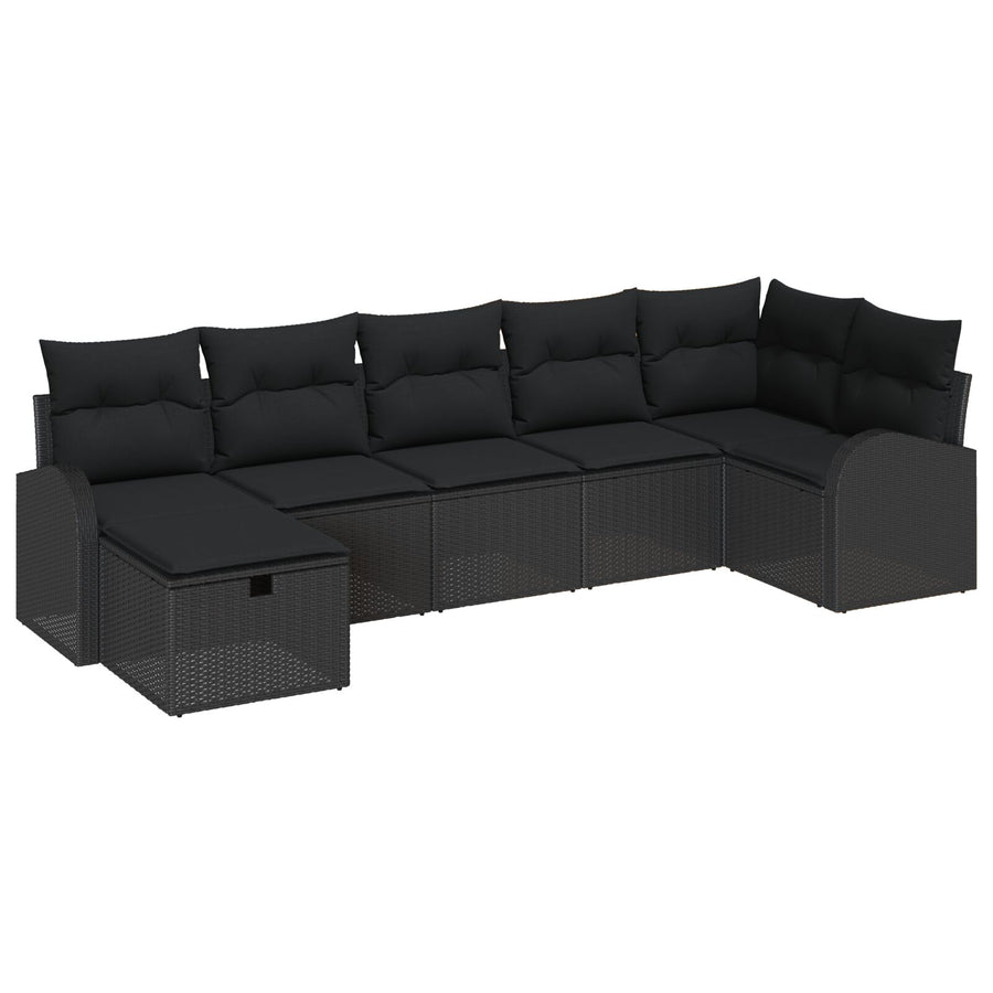 7-Delige Tuinbank Set Met Kussens Zwart Poly Rattan