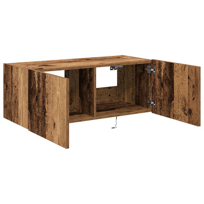 Tv Wandkast Met Led Verlichting Oud Hout 80X35X31 Cm