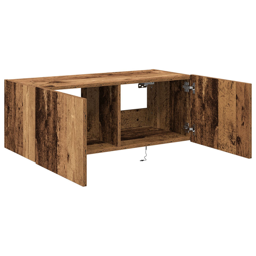 Tv Wandkast Met Led Verlichting Oud Hout 80X35X31 Cm