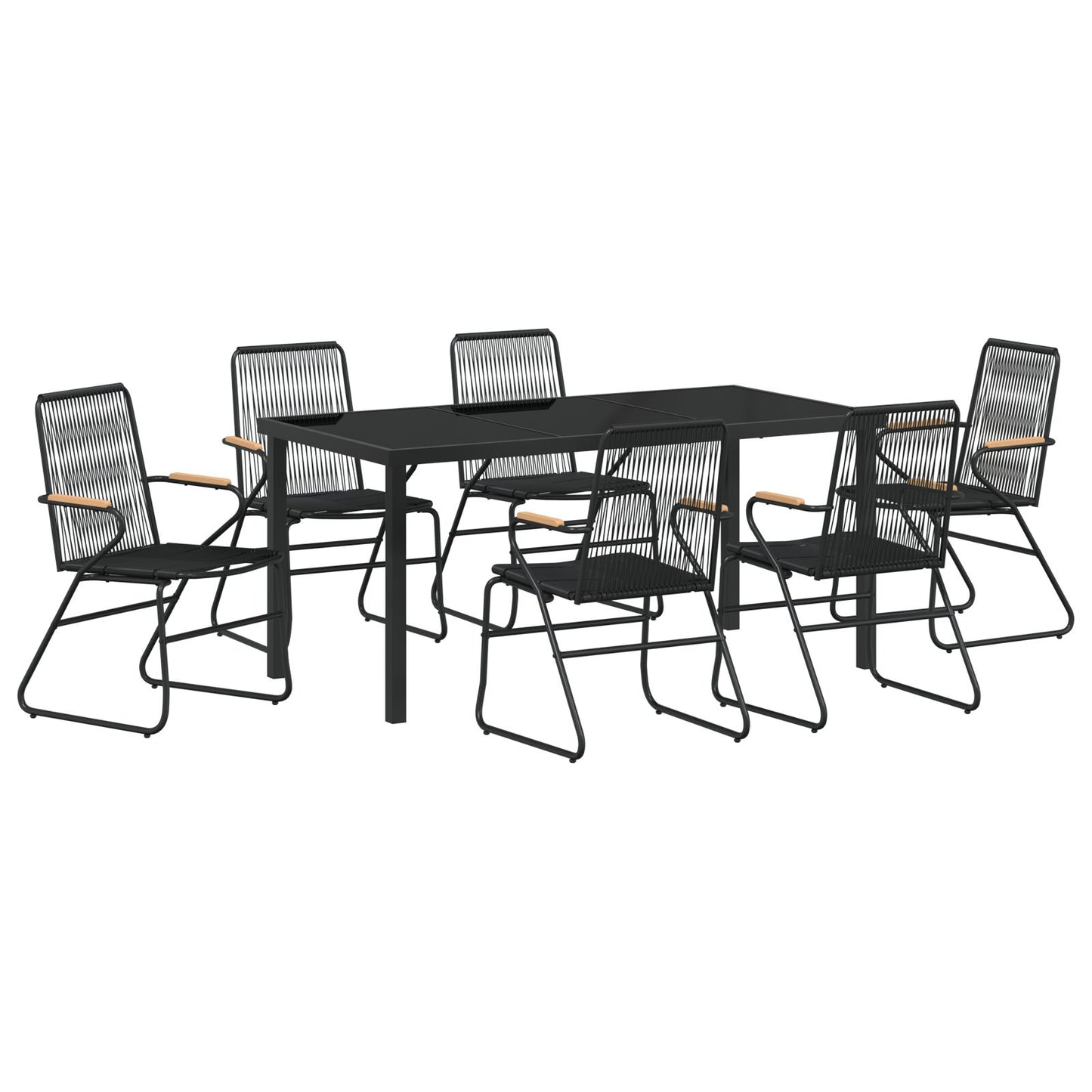 7-Delige Tuindining Set Zwart Pvc Rattan